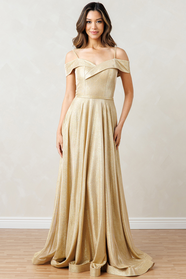 A-Line Open Shoulder Sweep Train Prom Dress